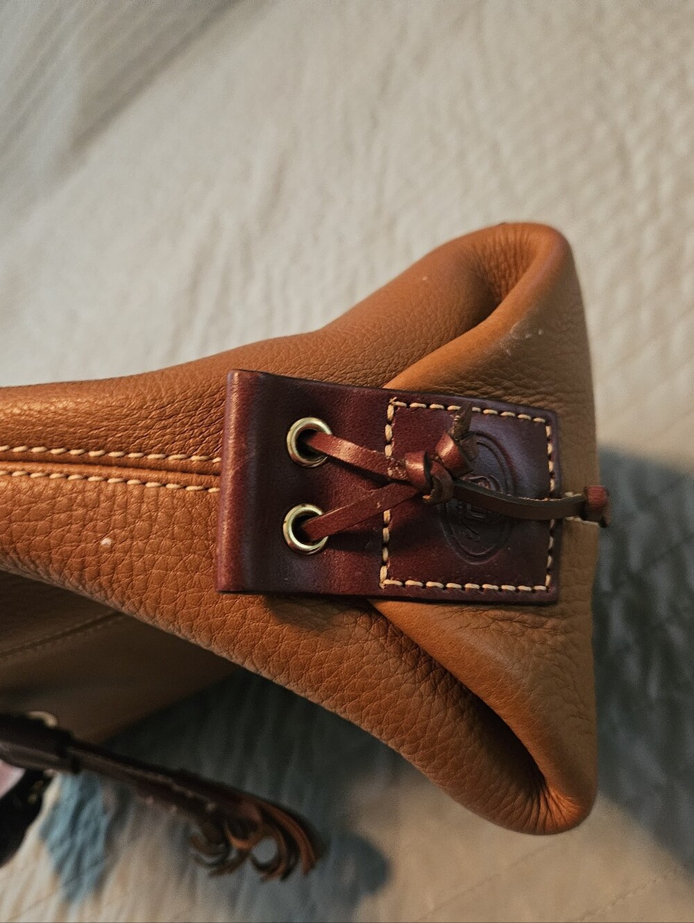 Dooney & Bourke Cognac Brown Leather Drawstring Shoulder Bag - Picture 5 of 11